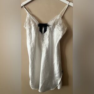 Victoria’s Secret White black Lace Trim Satin Camisole bow coquette small satin